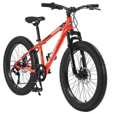 24'' Fat Tire Bike, Mountain Trail Bike, Urban Commuter City Bicycle, Orange