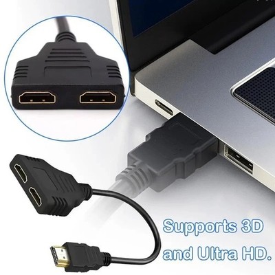 HDMI Splitter Verteiler Adapter 1-in-2 out Full HD 4k 1 Stecker auf 2 Buchse NEU