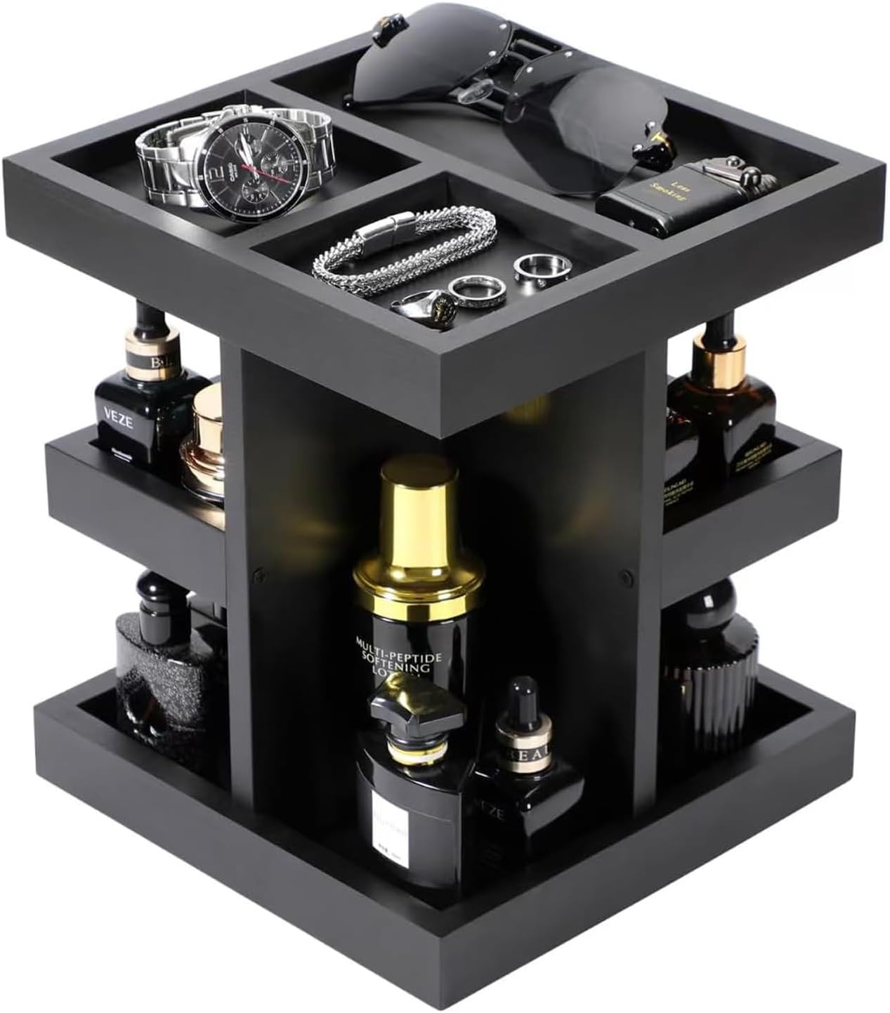 Men’S Cologne Organizer, 3 Tier Rotating Perfume Stand with Unique Artistic Desi