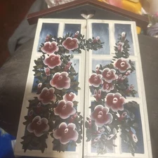 Floral. painted wood window with shutters picture frame 3.5 x 5"  photo Plus For
