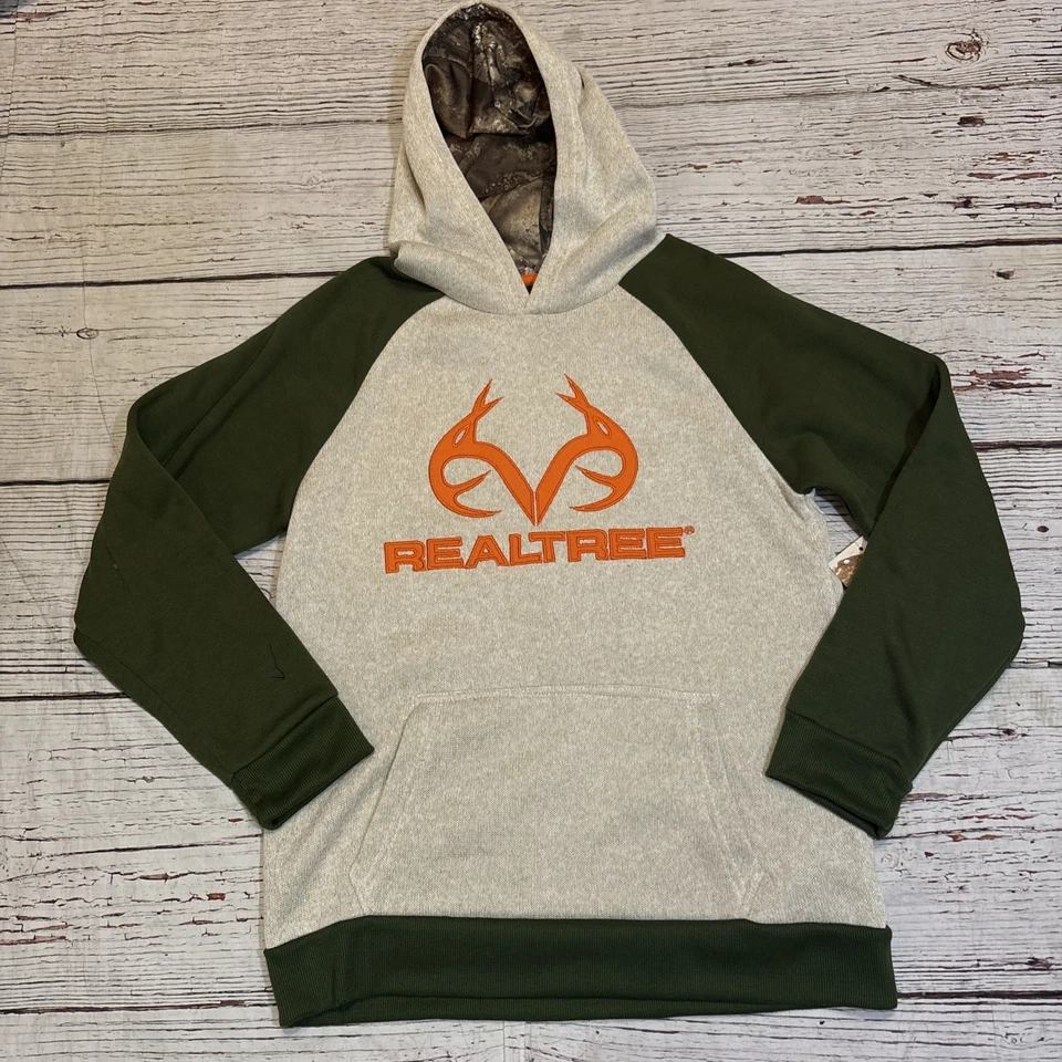 REALTREE Sudadera con Capucha Pullover SUDADERA Niño Talla 14-16 L NUEVO Beige Naranja Verde Foto 2 de 4