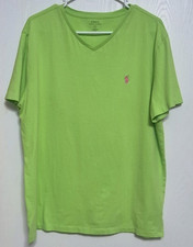 Polo Ralph Lauren Men's L Green Polo Pony Logo V-Neck Cotton Short Sleeve Tee
