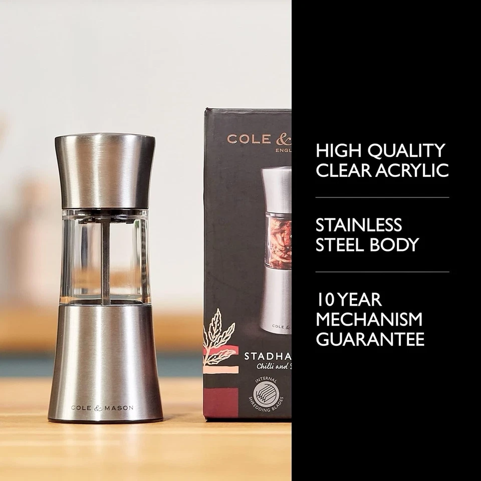 Molinillo de chile y especias de acero inoxidable Cole & Mason Stadhamptom, molino ajustable Foto 3 de 4