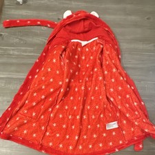Cat  Jack Girls Red Star Fleece Hooded Robe XS 4/5 Belted Long Sleeve