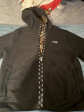 Victoria's Secret PINK Reversible Sherpa Black with Leopard Jacket Medium