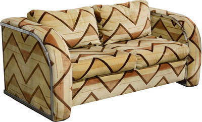 1970s Chrome Frame Sled Base Loveseat Geometric Chevron Upholstery