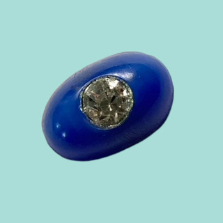 Uncommon Oval Blue Popper Glass Button with Inset Paste
