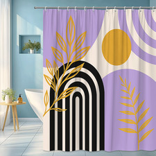 Modern Boho Shower Curtain with Abstract Pattern and Floral Design