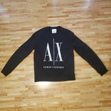 ARMANI EXCHANGE Sweatshirt Mens Icon Logo Embroidered Crew Neck Black Size S