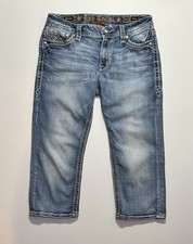 Rock Revival Yanka Easy Crop Rhinestone Blue Jeans, Size 30