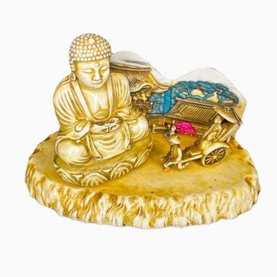 1980s Vintage Buddha In Lotus Position & Rickshaw Plastic Figure Hand Made
