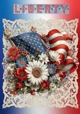USA Flag Daisies  Lace Designer MULTI-SIZE Cotton Fabric Quilt Block