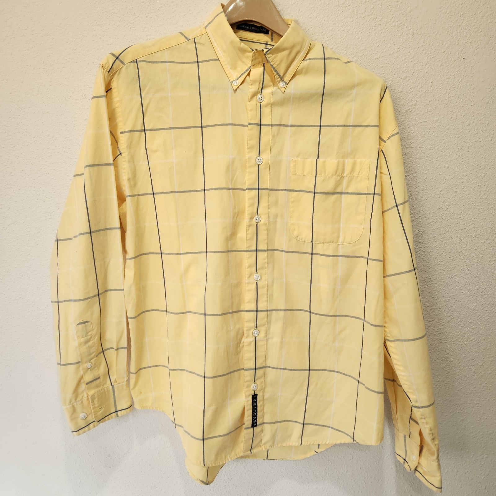 Consensus Men’s Medium Yellow Windowpane Plaid Sh… - image 1