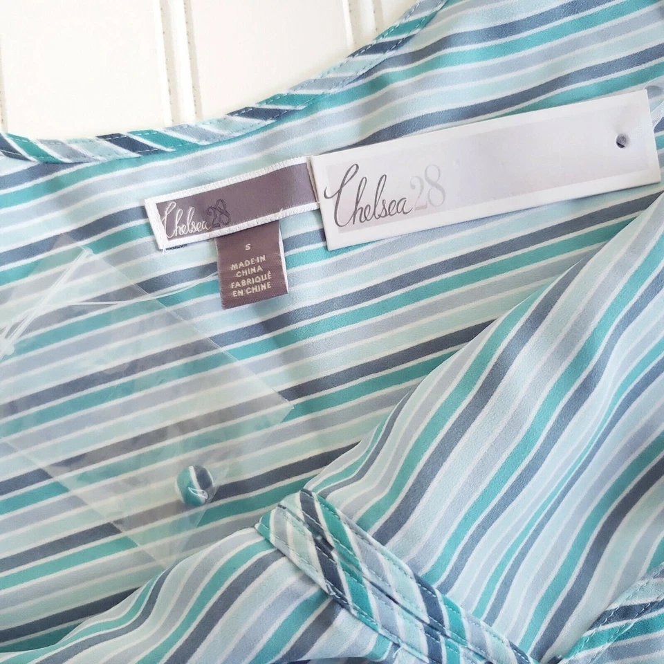 Blusa sin mangas CHELSEA28 trapecio a rayas verde azulado pavo real a rayas talla S NUEVA Foto 4 de 4