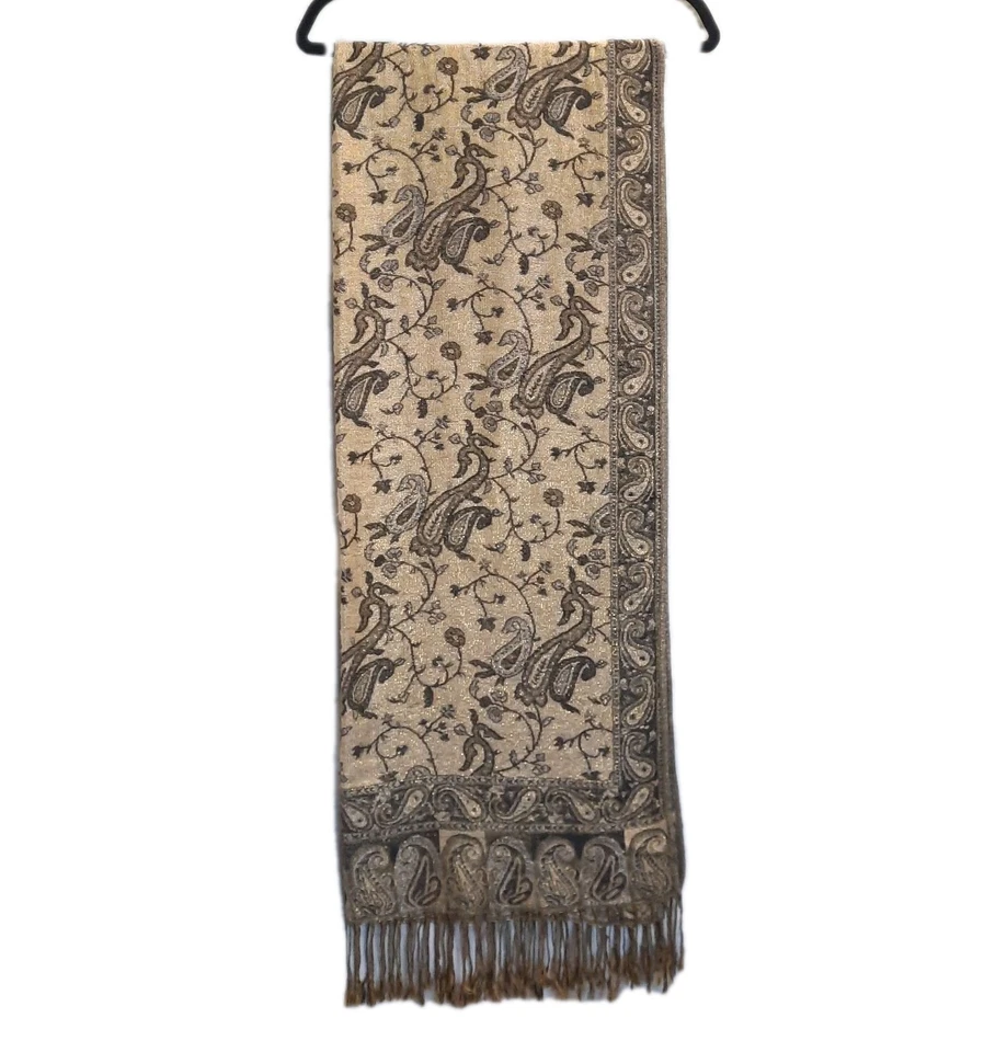 De colección 55% Pashmina Cachemira 45% Seda Chal Envolvente Bufanda Negro Dorado Cachemira 80" Foto 3 de 4