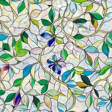 Window Privacy Film Fall Decorations Stained Glass 17.5*78.5 Rainbow Floral