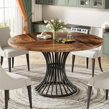 Round Dining Table for 4-6,120cm Farmhouse Circle Kitchen Table with Metal Base