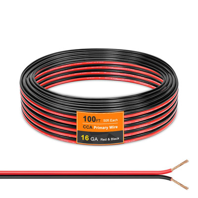 16 AWG Kabel, 100 Fuß [schwarz 50 Fuß + rot 50 Fuß] CCA 16 AWG schwarz + rot