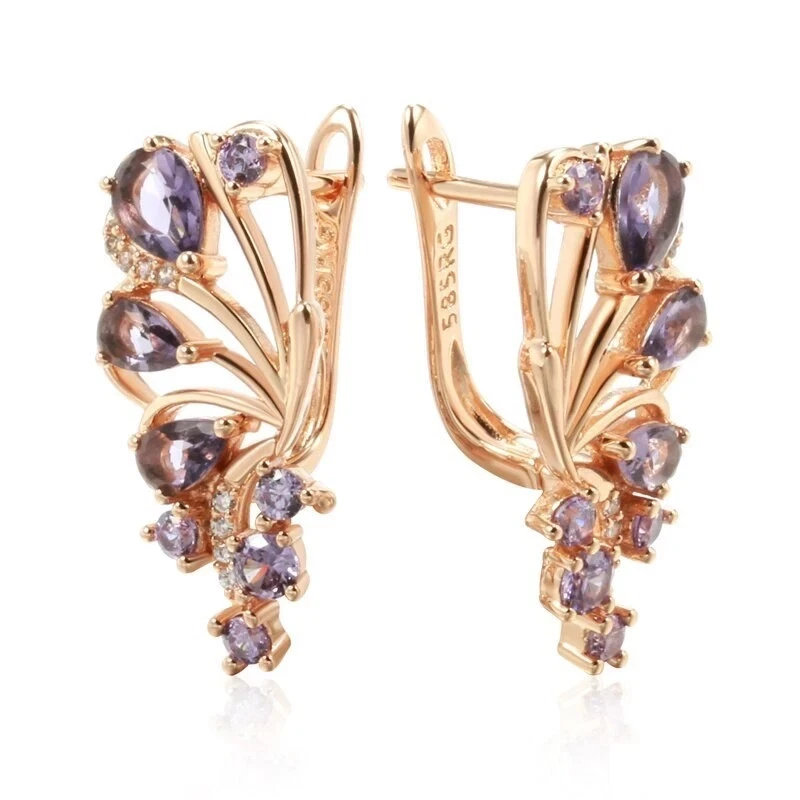 2Ct Pear Cut Lab-Created Amethyst Butterfly Hoop Earrings 14K Rose Gold Plated - Image 4 of 4