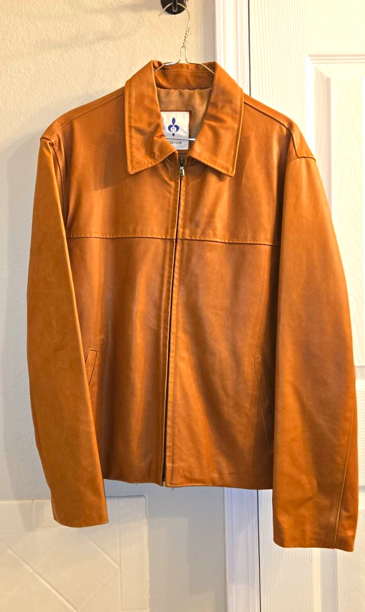 Vintage Italian Leather Jacket Men Euro 52 US 40 Cognac Brown Coat  image 1