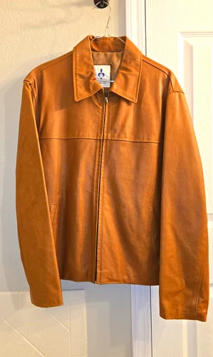 Vintage Italian Leather Jacket Men Euro 52 US 40 Cognac Brown Coat  - product listing photo