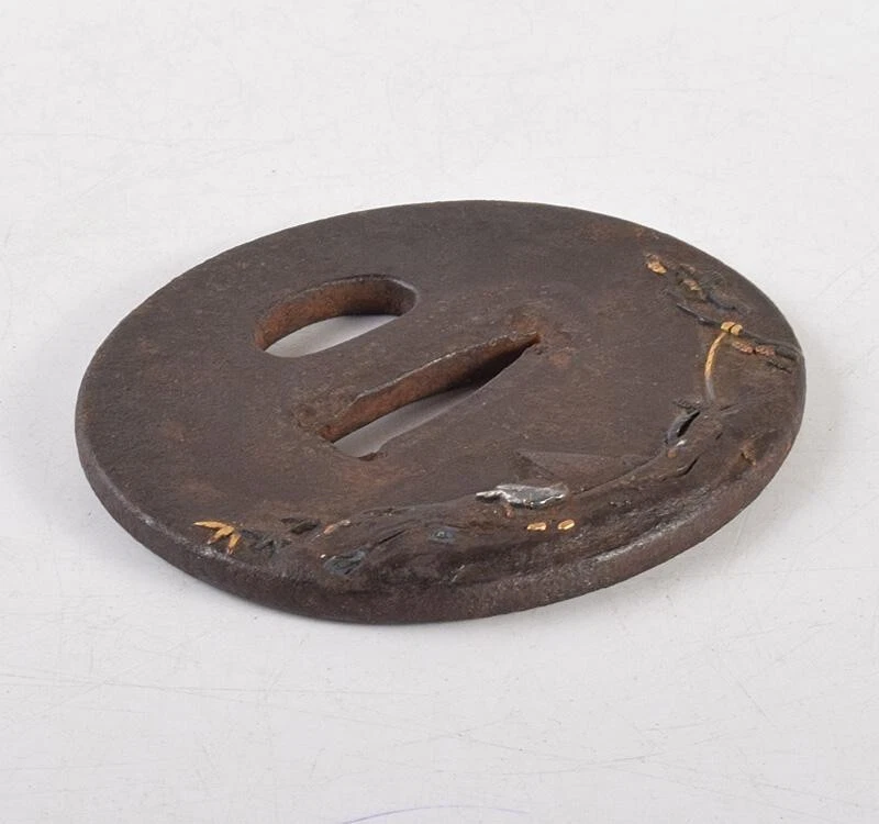 Espada japonesa antigua rara oro plata incrustación Tsuba Samurai Katana Guardia Japón Foto 3 de 4