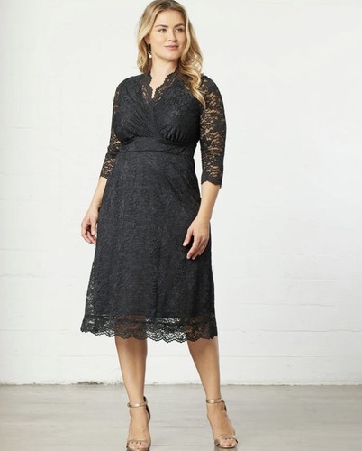 Kiyonna Womens Black Scalloped Boudoir Lace Sheath Dress Size 2X Wedding Party - 第 1/3 張圖片