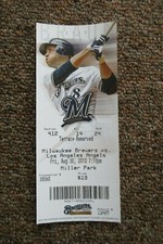 MILWAUKEE BREWERS VS LOS ANGELES ANGELS 8/30/2013 FULL TICKET ~ KOLE CALHOUN HR