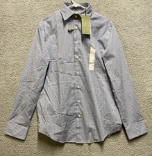 Goodfellow Shirt Mens M Blue White Standard Fit Non Iron Long Sleeve Plaid