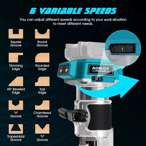 1/4" Cordless Compact Wood Router for Makita 18V Battery (Bare Tool), 6 Variable - Picture 6 of 7