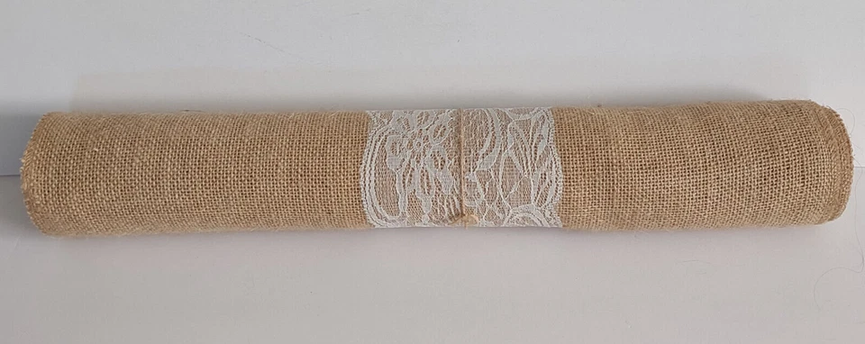 NWT 18 inch x 10 foot rolled burlap lace trim runner fabric Wedding party rustic - Image 4 of 4