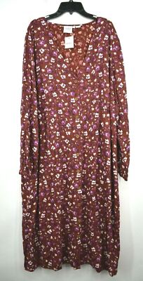 Juna Rose Vero Moda Dotted Wrap Maxi Dress Floral V-Neck Button Front 24 NWT