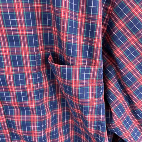 Izod All Over Stretch Dress Shirt Mens 17-17 1/2 34/35 Red & Blue Plaid Long SLV - Picture 9 of 15