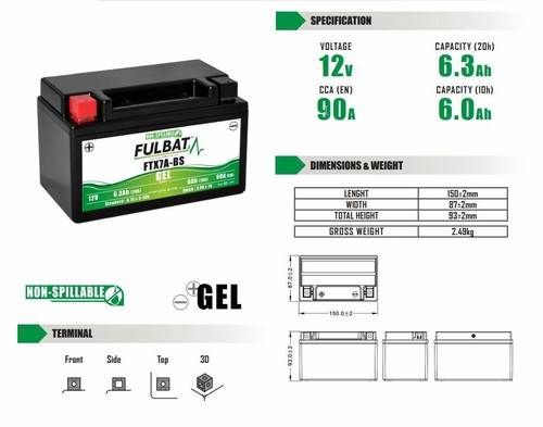 Bateria de Moto Fulbat Gel FTX7A-BS / YTX7A-BS - Imagen 2 de 2