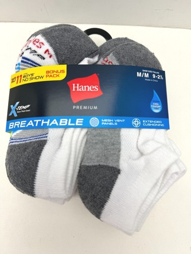 11pk Hanes BOYS No Show Socks Premium Breathable X-Temp white/gray multi color - Picture 2 of 8