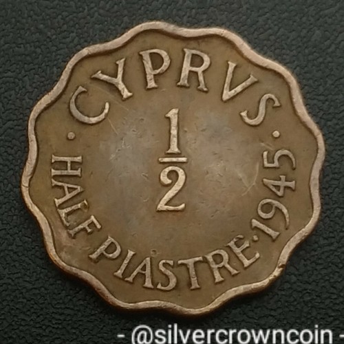 Cyprus 1/2 Piastre 1945. KM#22a. Half Cent coin. George Vl. WWll.