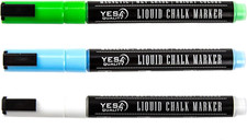 YES4QUALITY Magnetic Liquid Chalk Markers - 3 Pack - Vibrant Neon Colors with 3