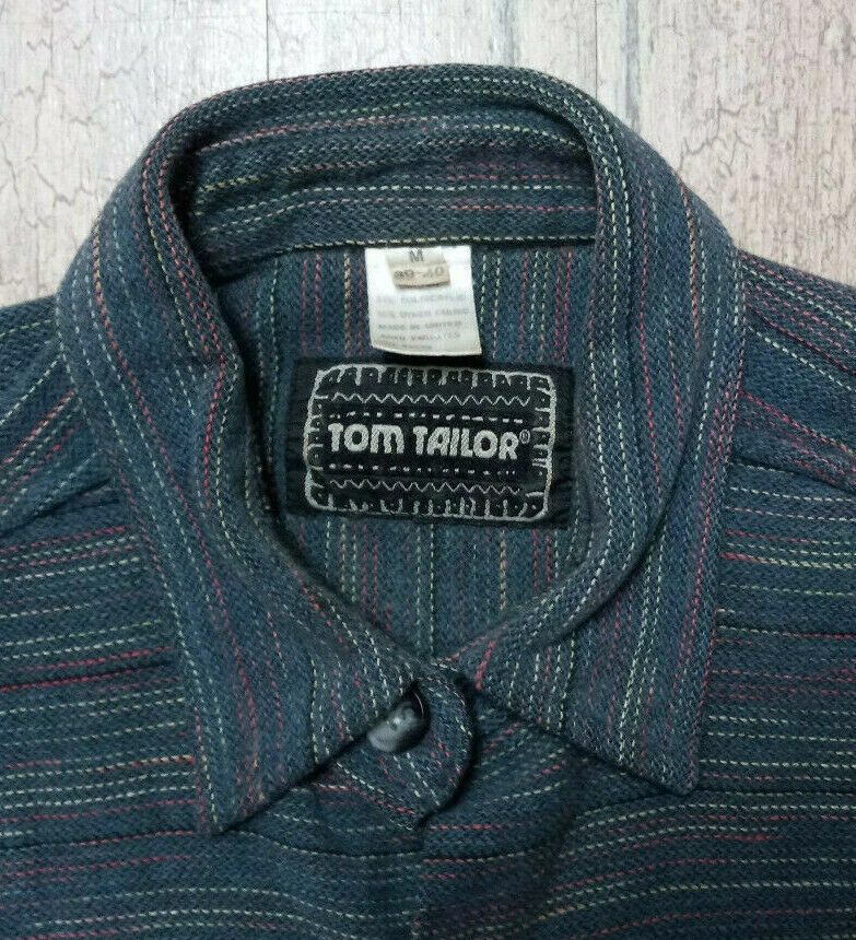 Vintage TOM TAILOR Basic 90s Mens Gray Flannel Button Y2K Long Sleeve Shirt Med - Image 4 of 4