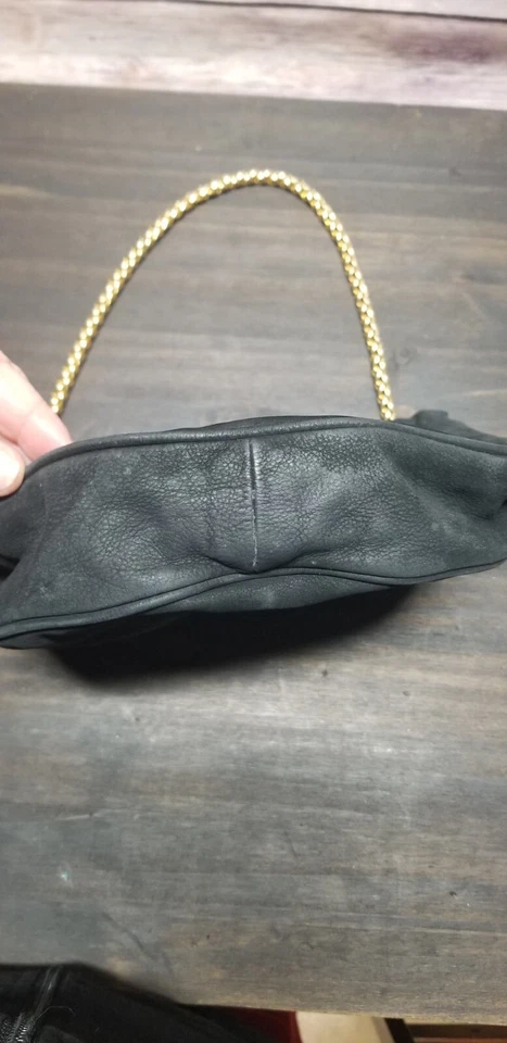 Bolso de mano De Vecchi Hamilton Hodge de cuero negro cadena dorada Italia Foto 4 de 4