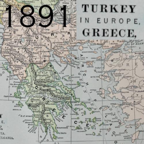 1891 TURKEY EU GREECE SERBIA ROMANIA ARCHIPELAGO ANTIQUE MAP COLOR VICTORIAN ERA