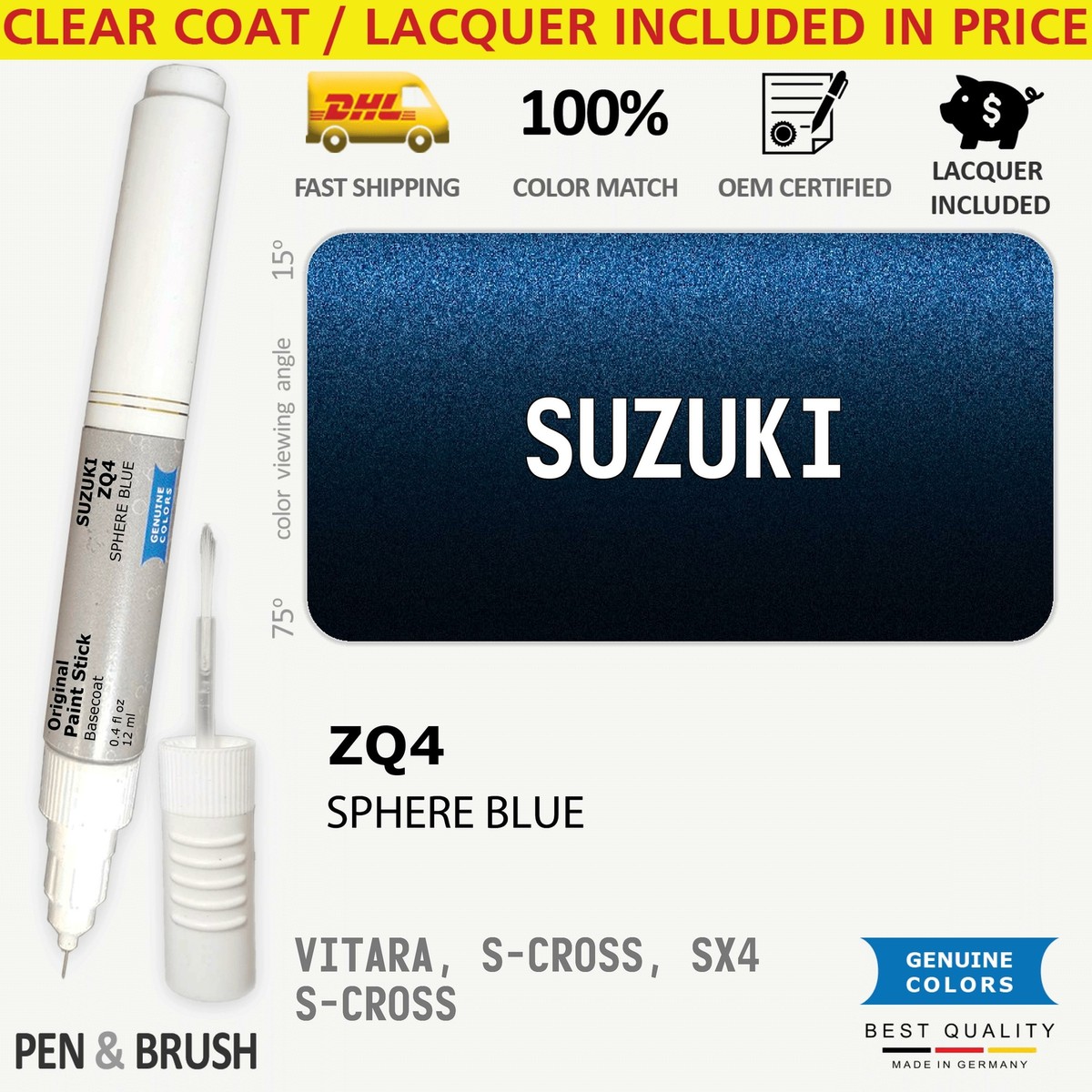ZQ4 Touch Up Paint for Suzuki Blue VITARA S CROSS SX4 SPHERE
