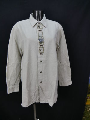 Gr.L Trachtenhemd Hemd Canda beige dichte Baumwolle Enzian Stickerei TH1129