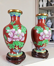Antique Chinese Cloisonne Enamel Vases on Base