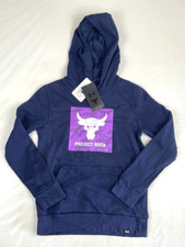 Project Rock Dwayne J. Under Armour Navy Blue Long Sleeve Hoodie - YOUTH MEDIUM