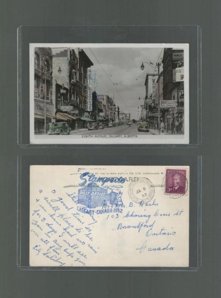 Postcard 1952 Calgary Stampede Canada Downtown Calgary Cars Hotel