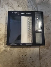 Nueva Spa 5 Piece Bath Set, Curtain, Liner,Hooks, Soap Pump,Tumbler- Navy Blue