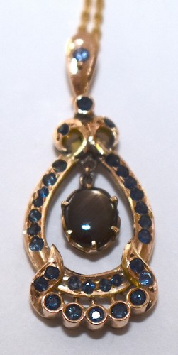 Vtg Pendant Necklace Black Star Sapphire +31 Blue Sapphires 18K Gold FreeS&H - Picture 11 of 17
