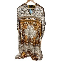 Jackpot NWT Brown Animal Print Decorated V Neck Kaftan