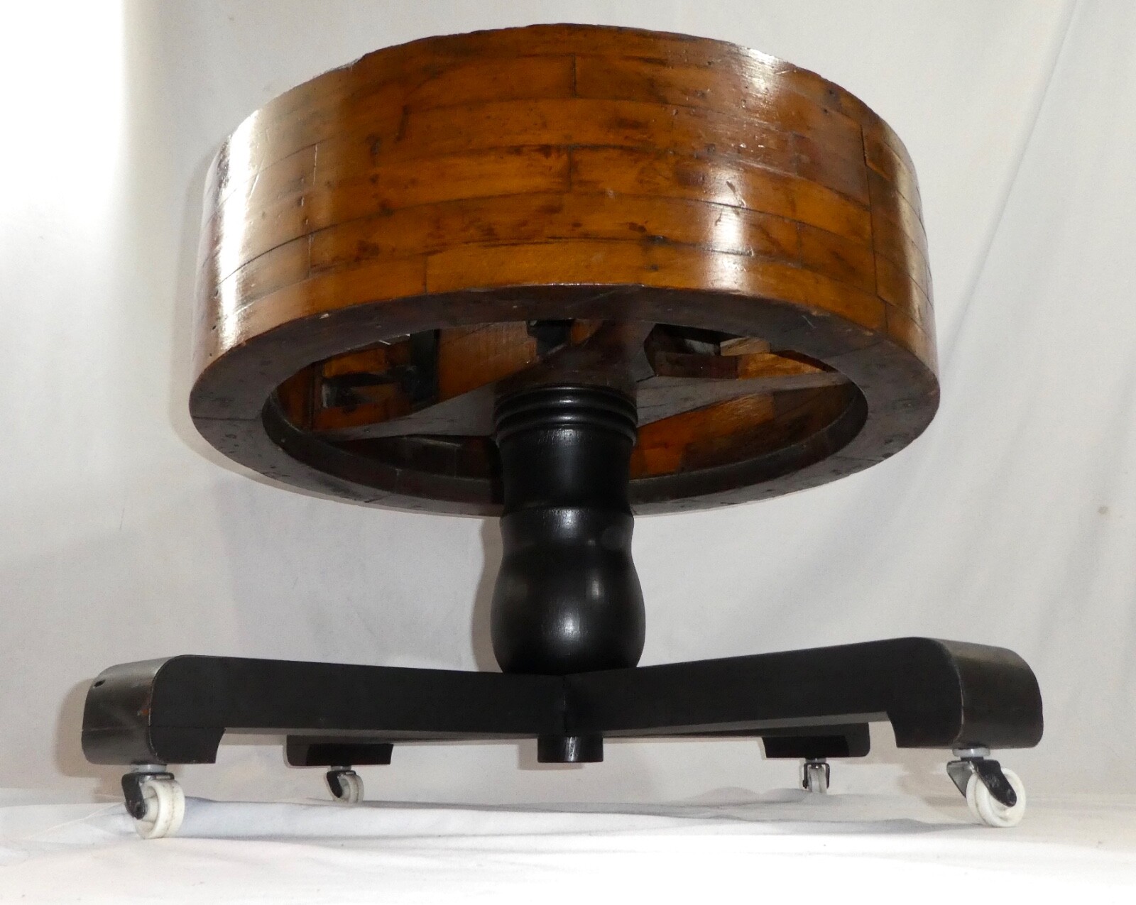 Antique Industrial Wooden Flat Belt Pulley Split Wheel SIDE TABLE