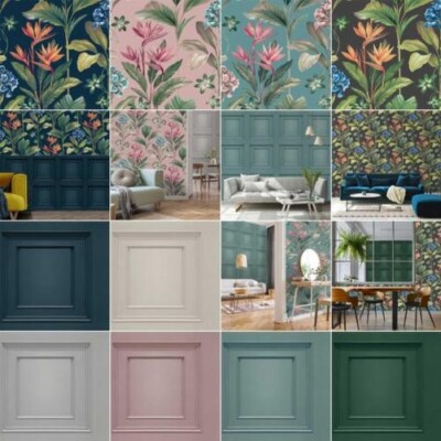 Florales Und Holzpaneel-Tapete Belgravia Oliana Akzentwand - Verschiedene Farben